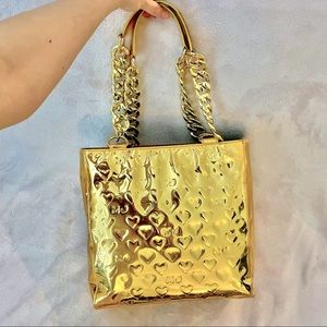 SALE!Lowest Price!Jacobs by Marc Jacobs Mirror Hearts Gold PVC Tote Shoulder Bag
